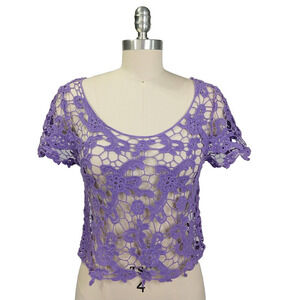 Mudd Vintage Y2K Crochet Knit Top Size M Purple Short Sleeve Whimsygoth Fairy